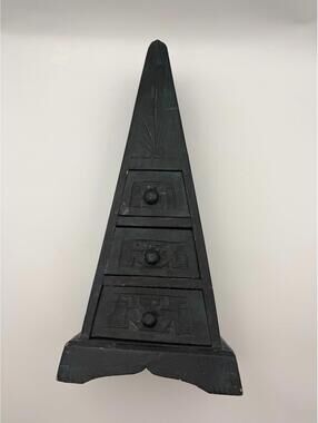 Vintage Wooden Hand Carved African Pyramid Drawer Cabinet With Three Drawers